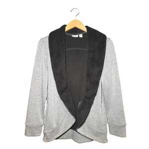 LL Bean Womens Gray Sherpa Lined Shawl Collar Open Front Cardigan Jacket Small